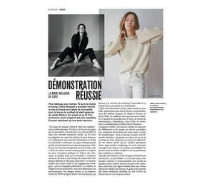 Parution presse CQFD par magazine Marie Claire, magazine féminin. Avis sur la mode inclusive de CQFD. Publication novembre 2022