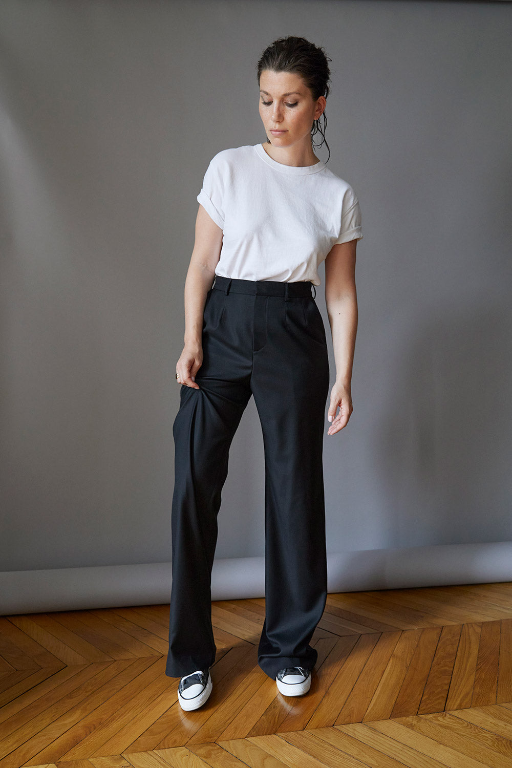 Breal Pantalon Pantalon Droit Taille Haute Noir Taille Haute